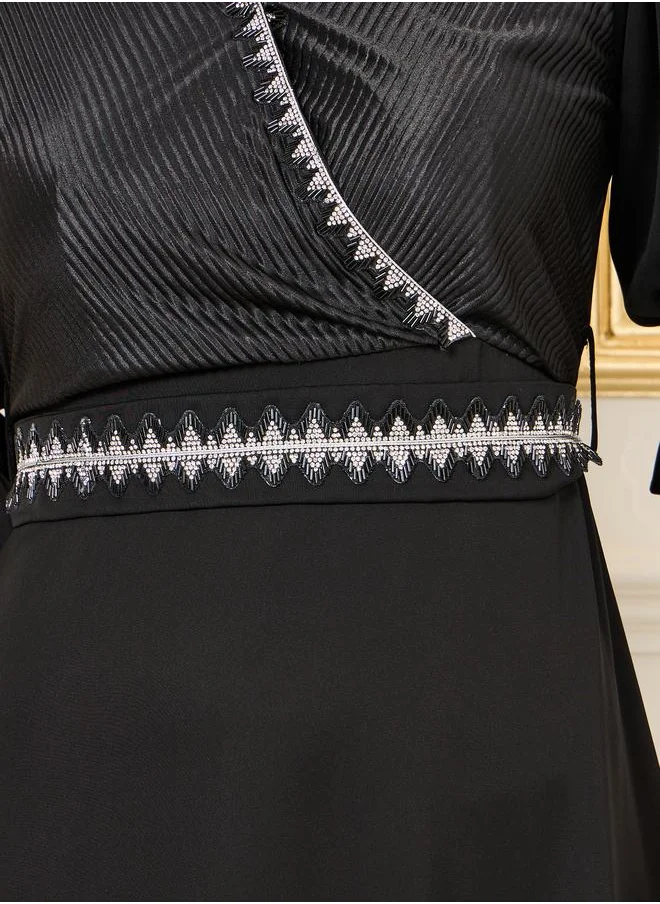 ستايلي Beaded Detail Striped A-Line Midi Dress
