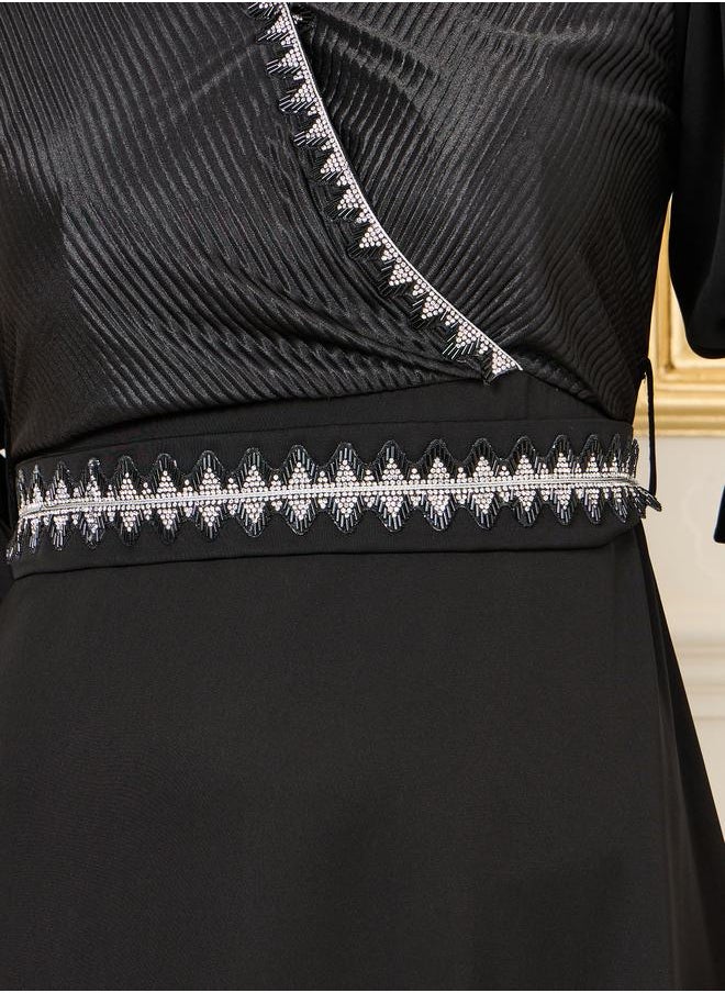 Styli Beaded Detail Striped A-Line Midi Dress  - Image 3