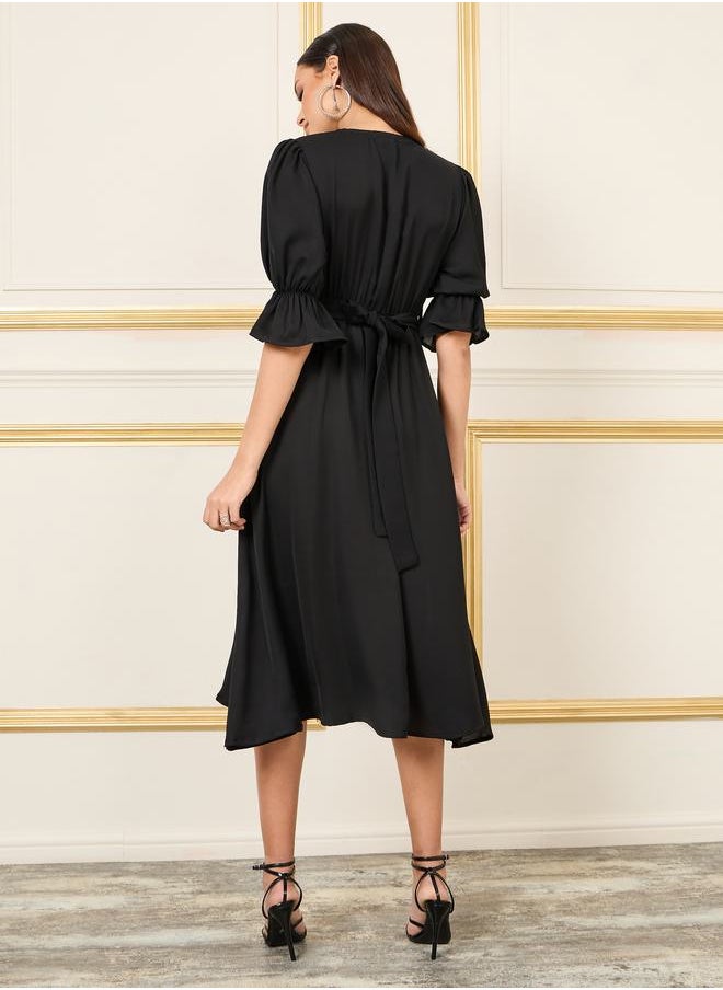 Styli Beaded Detail Striped A-Line Midi Dress  - Image 4