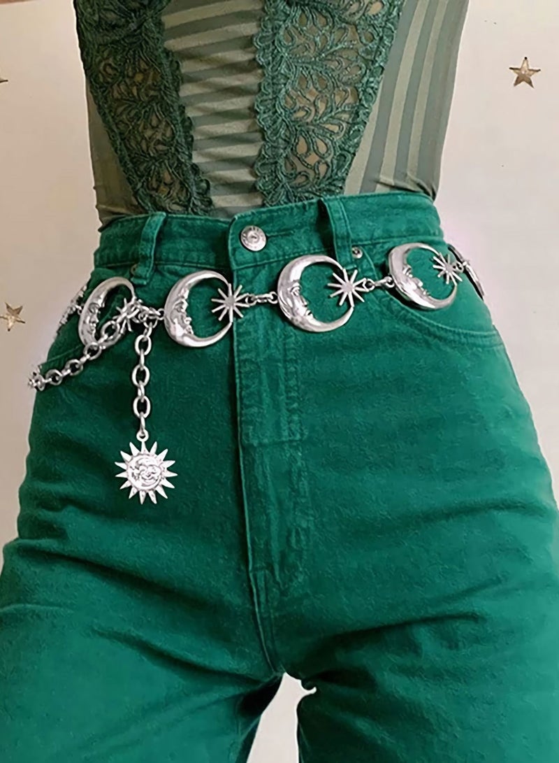 Y&D Lady Waist Chain with Moons and Stars Dress Trousers Hollow Jewelry Adjustable Tight Body Chains for Party Wedding Work Travel Sandy Beach Nice Birthday Holiday Gift (Silver) - Image 3