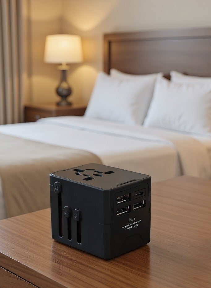 Bukela International Power Adapters,Universal Travel Adapter One International Wall Charger AC Plug Adaptor with 6A Smart Power and 3.5A USB Type-C for USA EU UK AUS（Black） - Image 1