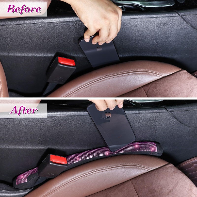 ToBeQueen Bling Pink Car Sear Gap Filler 2 Pack Universal Fit for Car SUV Truck, Handmade Crystal Rhinestone Diamond Car Seat Gap Plug Filler Pink Bling Car Accessories for Women(Pink) - Image 2