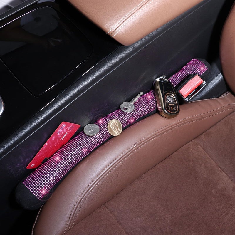 ToBeQueen Bling Pink Car Sear Gap Filler 2 Pack Universal Fit for Car SUV Truck, Handmade Crystal Rhinestone Diamond Car Seat Gap Plug Filler Pink Bling Car Accessories for Women(Pink) - Image 4