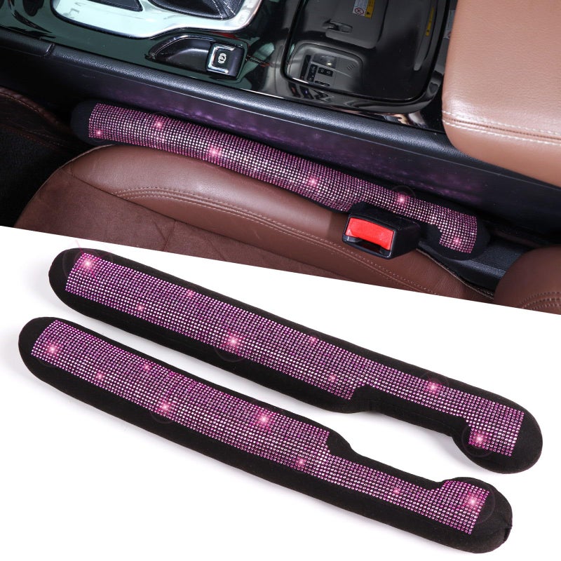 ToBeQueen Bling Pink Car Sear Gap Filler 2 Pack Universal Fit for Car SUV Truck, Handmade Crystal Rhinestone Diamond Car Seat Gap Plug Filler Pink Bling Car Accessories for Women(Pink) - Image 1