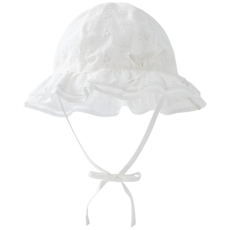 pureborn Baby Girl Sun Hat Bucket Hats Breathable Cotton Outdoor Beach Sun Protection Cap with Straps White 0-3 Months - Image 1