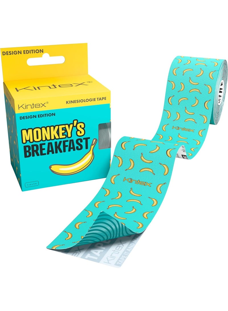 Kintex Kinesiology Tape Design Edition, 5 cm x 5 m, Skin-Friendly & Waterproof Kinesiology Tape, Physio Tape, Medical Tape, Sports Tape (Monkey's Breakfast) - Image 1