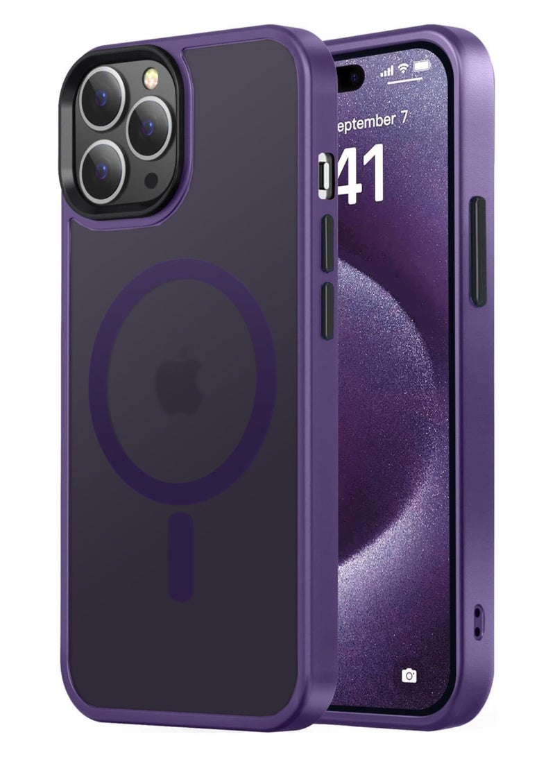 حالة مغناطيسية لـ iPhone 12 Pro Max Case متوافقة مع حماية Magsafe العسكرية للصف العسكري الشفافة غير اللامع في حالة هاتف مضاد للصدمات (Deep Purple)  - Image 1