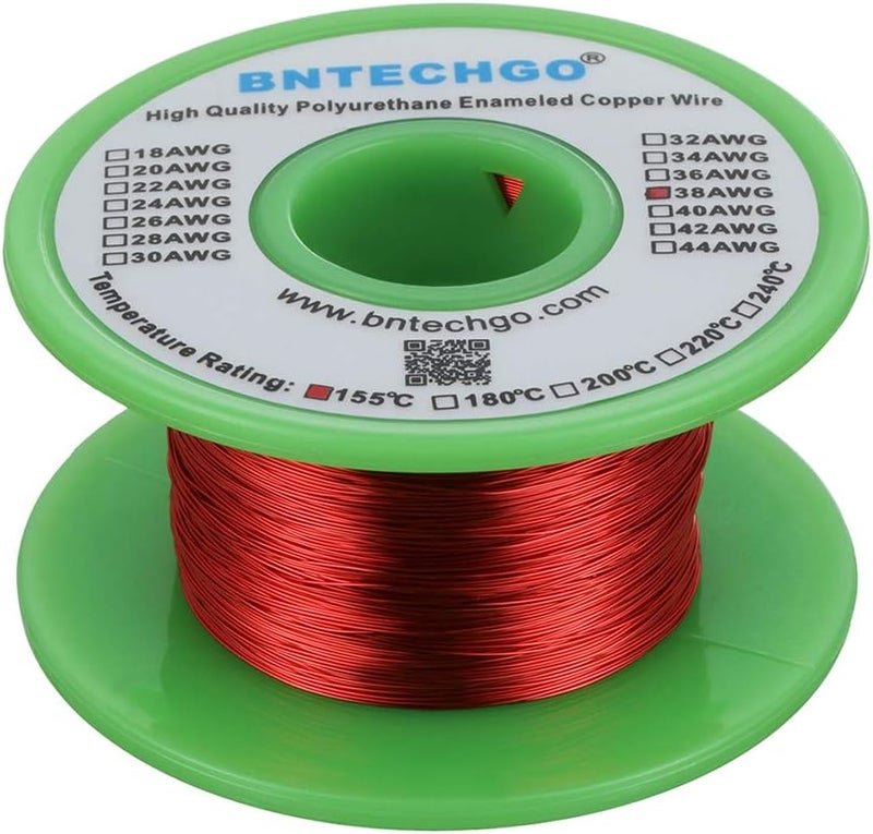38 AWG Magnet Wire - Enameled Copper Wire - Enameled Magnet Winding Wire - 4 oz - 0.0039" Diameter 1 Spool Coil Red Temperature Rating 155℃ Widely Used for Transformers Inductors - Image 1