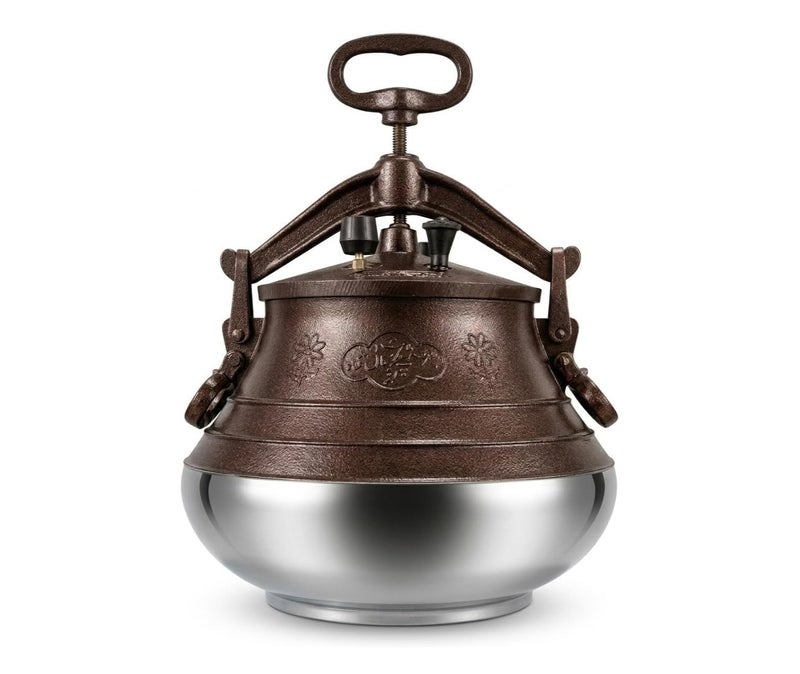 Pressure Cooker with Stainless Steel Base, Vintage Design  Traditional Style, Screw-Lock Lid, Stovetop Use, Durable Build, Floral Embossed - Image 1