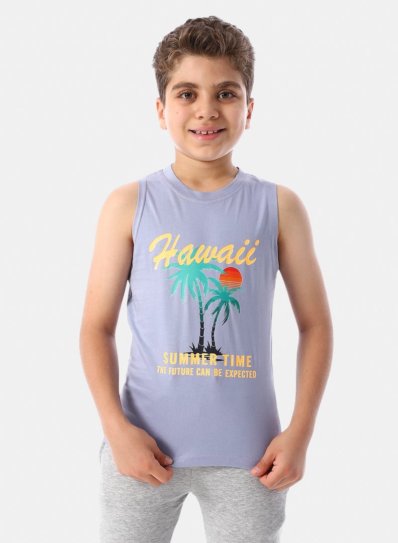 Andora Summer Vibes Printed Boys' Tank Top - Lavender - Image 1