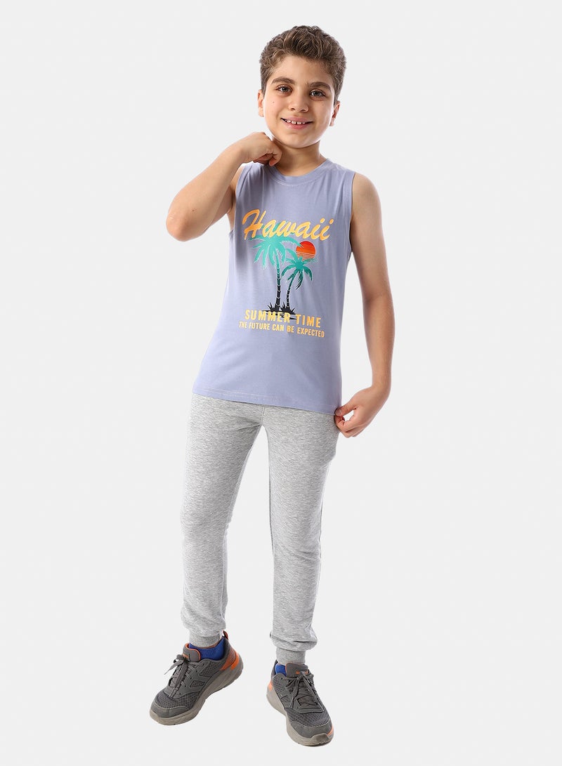 Andora Summer Vibes Printed Boys' Tank Top - Lavender - Image 5