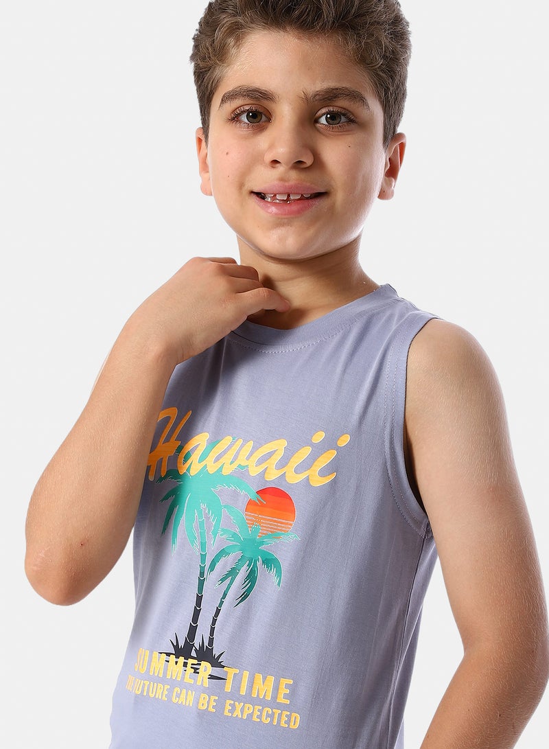 Andora Summer Vibes Printed Boys' Tank Top - Lavender - Image 4