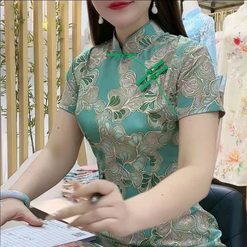 Cheongsam Summer Mid-Length Chinese Mother Improved Cheongsam Daily Elegant Flesh Covering Clothes - Image 3
