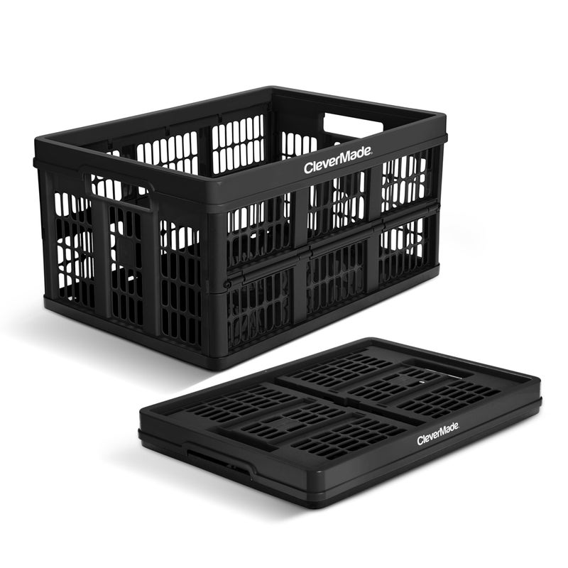 CleverMade Collapsible Utility Crates-Obsidian 1pck 45L / 11 Gal holds 66 lbs - Stackable Containers Heavy Duty Capacity Crates - Space-Saving Baskets - Image 1