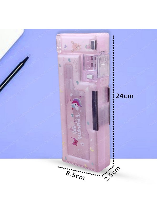 FunBlast Magnetic Pencil Case With Sharpener Hello Summer Themed Luxury Pencil Box For Kids Stationary Organizer Pencil Box For Girls, Kids, Boys (Pink, Plastic) - Image 2