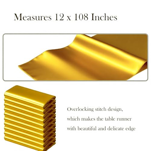 SINSSOWL 10 Pack Gold Table Runners 12 X 108 Inches Wedding Golden Satin Table Runner for Party Birthday Banquet Bridal Shower Christmas Engagement Rectangle Round Tables Overlay Decorations - Image 2