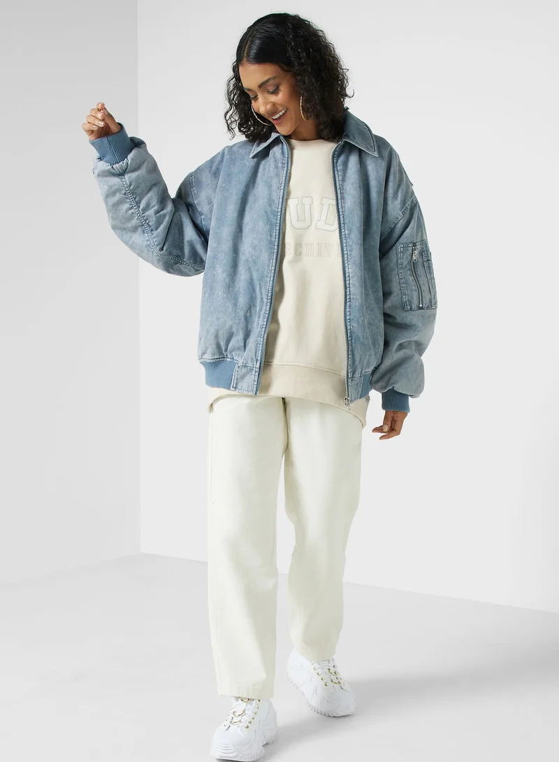 TOPSHOP Acid Wash Cotton Bomber Jacket