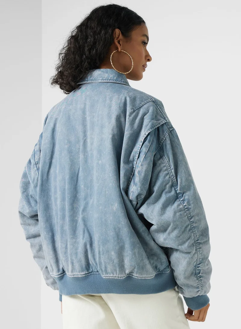 TOPSHOP Acid Wash Cotton Bomber Jacket