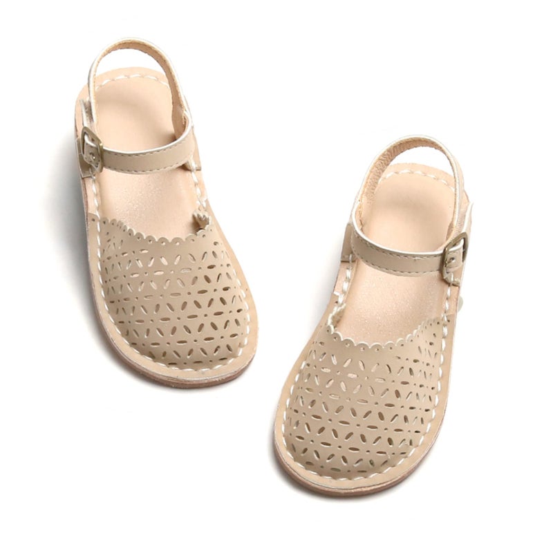 THEE BRON Toddler Girl Vintage Closed-Toe Sandals Hollow Out Rustic Summer Shoes for 1-8 Years, Size 6-13(TB2240 Toddler,Beige/8M) - Image 1