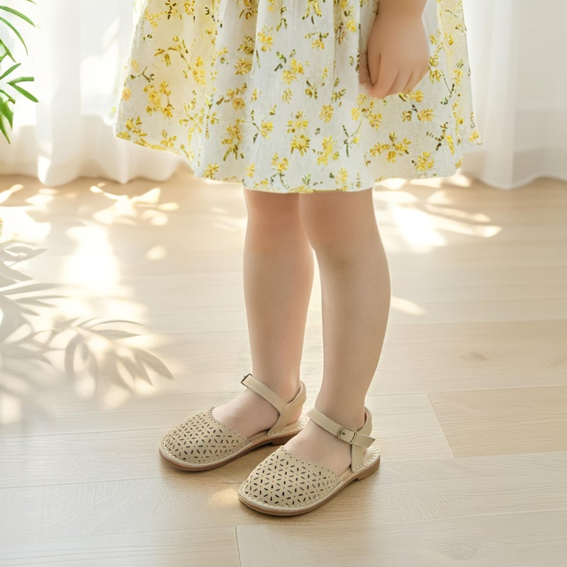 THEE BRON Toddler Girl Vintage Closed-Toe Sandals Hollow Out Rustic Summer Shoes for 1-8 Years, Size 6-13(TB2240 Toddler,Beige/8M) - Image 3