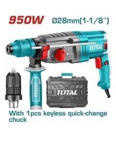 TOTAL Total 950W Rotary Hammer Drill Machine - SDS Plus, 3 Drills & 2 Chisels, 28mm Concrete, 13mm Steel, 30mm Wood - Power Tools with Cas for Concrete, Steel & Wood  - Image 1