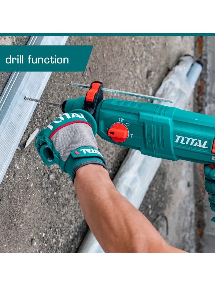 TOTAL Total 950W Rotary Hammer Drill Machine - SDS Plus, 3 Drills & 2 Chisels, 28mm Concrete, 13mm Steel, 30mm Wood - Power Tools with Cas for Concrete, Steel & Wood  - Image 4