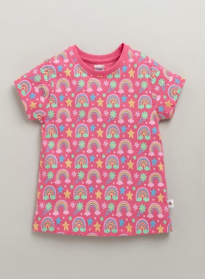 BUMZEE Girls Cotton Half Sleeves Regular Fit T-Shirt Pack of 2 Pink & Yellow - 6-12 Months (Peb10453C-pnk) - Image 4