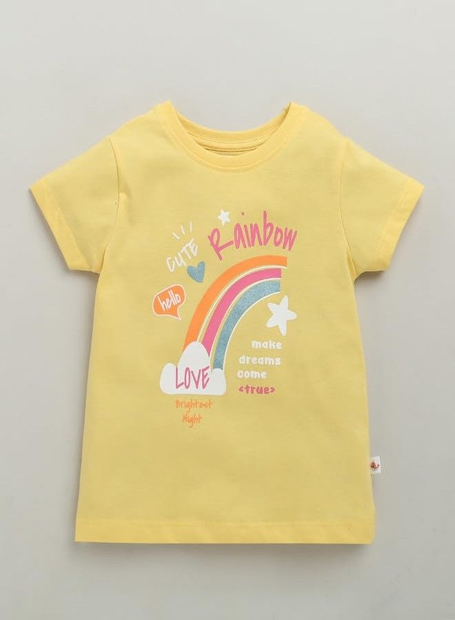 BUMZEE Girls Cotton Half Sleeves Regular Fit T-Shirt Pack of 2 Pink & Yellow - 6-12 Months (Peb10453C-pnk) - Image 2