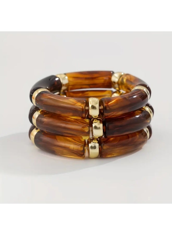 Just Pretty Corner Chic-Chunky Stretchable Bead Bangles 3pcs- Brown - Image 1