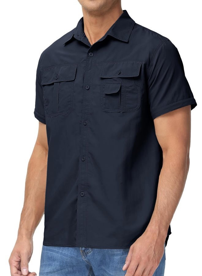 Tacvasen Men's Convertible Long Sleeve Fishing Shirts Quick Dry Button Up Tactical Shirts for Work Safari Hiking, Navy, XL - Image 2