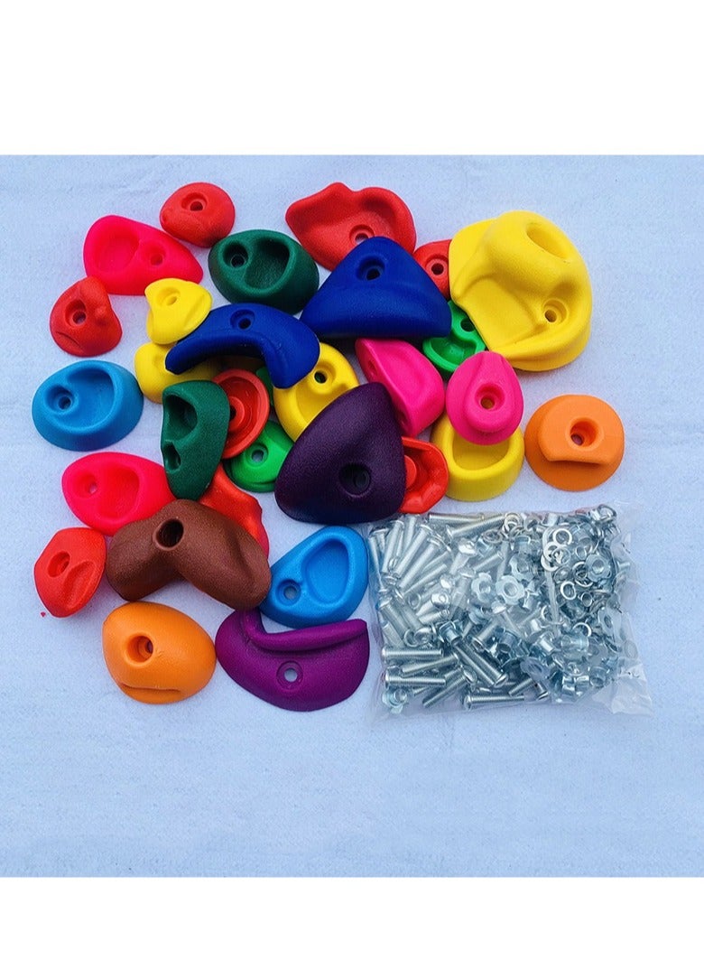 شو وو 32 تسلق الصخور يحمل مقاسات متعددة للأطفال، جدار صخري للكبار يحمل مقابض حائط صخرية للتسلق لمجموعة اللعب في الأماكن المغلقة والمفتوحة، يتضمن أجهزة تثبيت مقاس 2 بوصة - Image 2