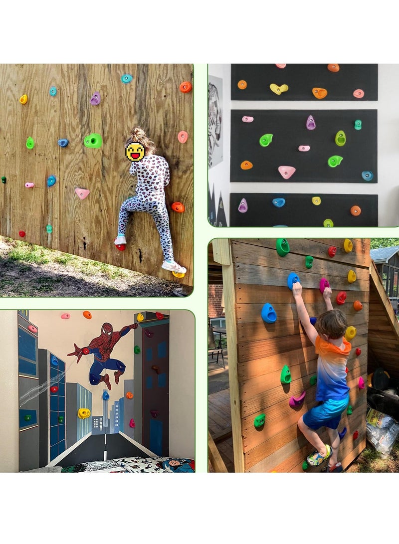 شو وو 32 تسلق الصخور يحمل مقاسات متعددة للأطفال، جدار صخري للكبار يحمل مقابض حائط صخرية للتسلق لمجموعة اللعب في الأماكن المغلقة والمفتوحة، يتضمن أجهزة تثبيت مقاس 2 بوصة - Image 4