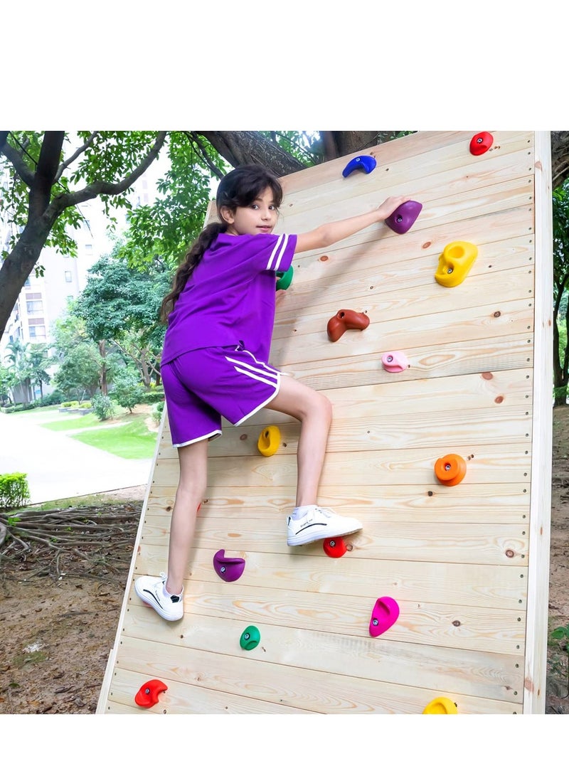 شو وو 32 تسلق الصخور يحمل مقاسات متعددة للأطفال، جدار صخري للكبار يحمل مقابض حائط صخرية للتسلق لمجموعة اللعب في الأماكن المغلقة والمفتوحة، يتضمن أجهزة تثبيت مقاس 2 بوصة - Image 5