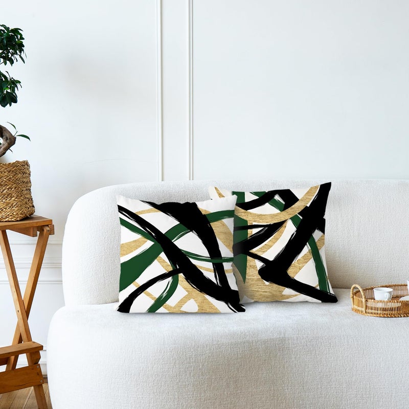 Supwhd Black Gold Green Pillow Covers, Abstract Black and Gold Pillow Covers 18x18 Set of 2, Modern Boho Decorative Throw Pillows Cover for Couch Bed Living Room - Image 3