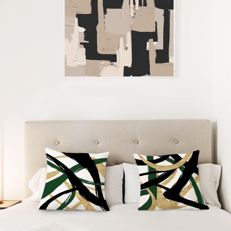 Supwhd Black Gold Green Pillow Covers, Abstract Black and Gold Pillow Covers 18x18 Set of 2, Modern Boho Decorative Throw Pillows Cover for Couch Bed Living Room - Image 4