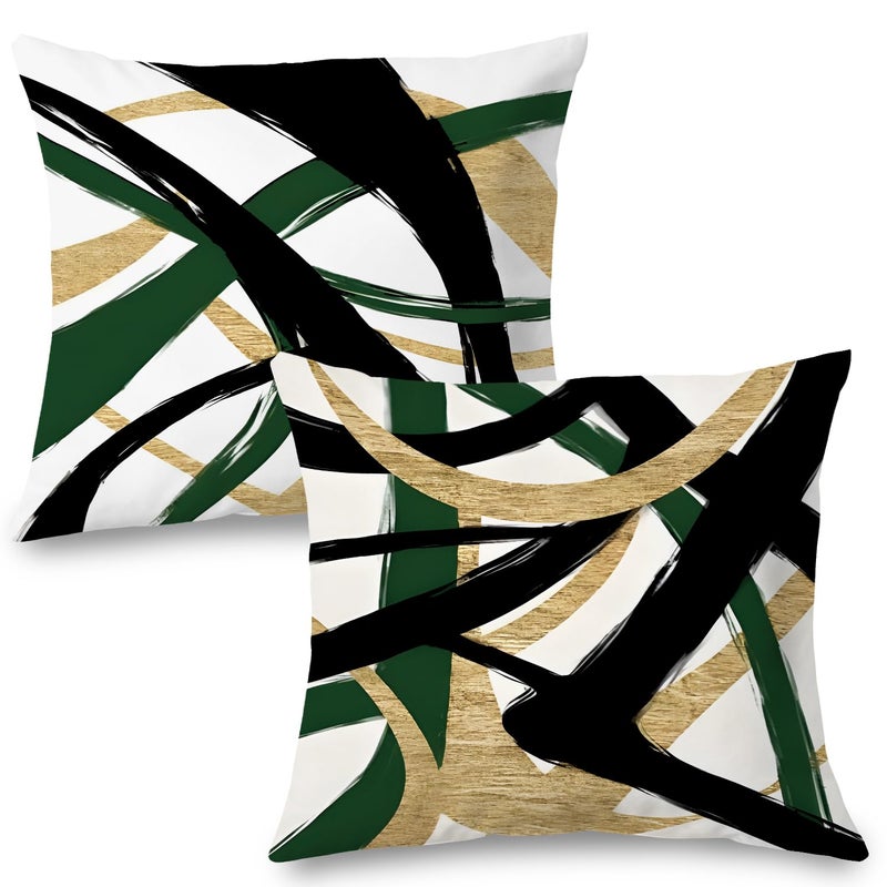 Supwhd Black Gold Green Pillow Covers, Abstract Black and Gold Pillow Covers 18x18 Set of 2, Modern Boho Decorative Throw Pillows Cover for Couch Bed Living Room - Image 1