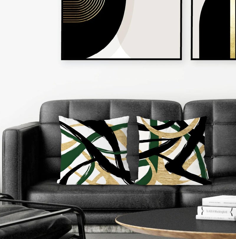Supwhd Black Gold Green Pillow Covers, Abstract Black and Gold Pillow Covers 18x18 Set of 2, Modern Boho Decorative Throw Pillows Cover for Couch Bed Living Room - Image 2