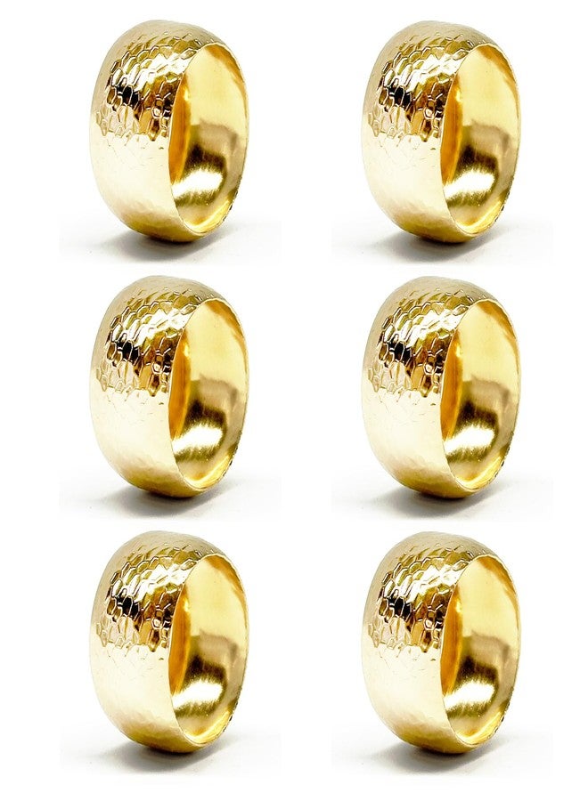 Brightalk Gold Napkin Rings Set of 6, Hammered Round Napkin Holder, Metal Napkin Ring Holder for Wedding, Banquet, Glossy Table Decor for Dinner Party - Image 1