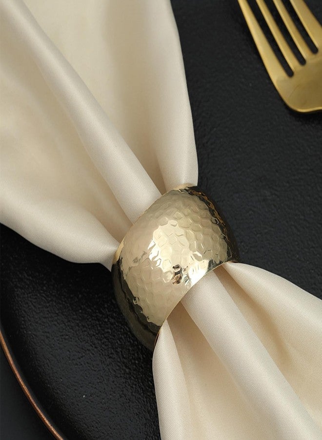 Brightalk Gold Napkin Rings Set of 6, Hammered Round Napkin Holder, Metal Napkin Ring Holder for Wedding, Banquet, Glossy Table Decor for Dinner Party - Image 2