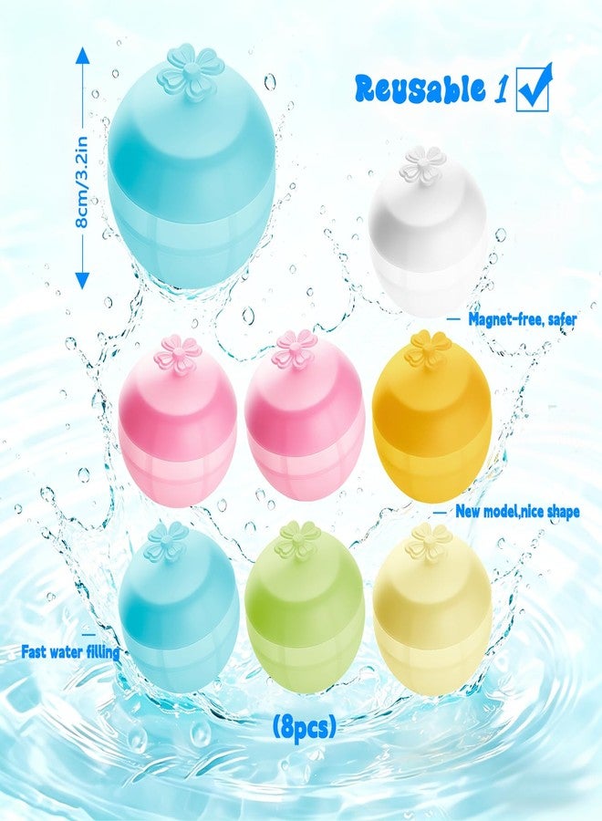 SIENON Reusable Water Balloons 8PCS, New Deign Self Sealing Refillable Silicone Water Balls, Quick Fill Splash Balls, Fun Pool Beach Toys Water Bombs for Kids Summer Outdoor Activities Water Games - Image 2