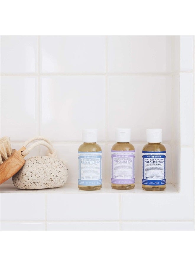 Dr. Bronner's صابون سائل نقي من كاستيل (غير معطر للأطفال، حجم السفر، 2 أونصة) - مصنوع من زيوت عضوية، 18 استخدامًا: للوجه، الجسم، الشعر، الغسيل، الحيوانات الأليفة والأطباق، مركز، نباتي، غير معدل وراثيًا - Image 3