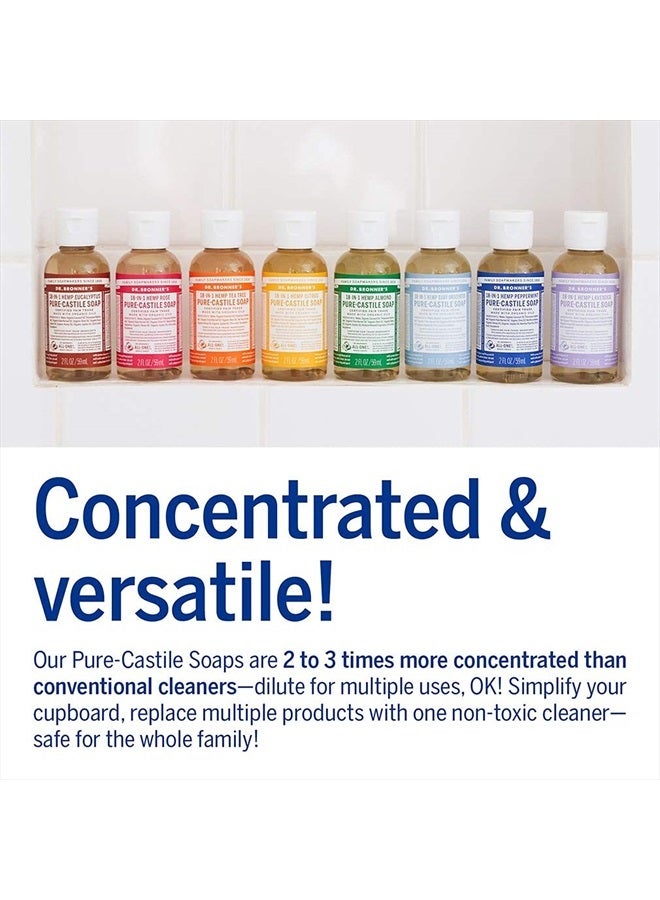 Dr. Bronner's صابون سائل نقي من كاستيل (غير معطر للأطفال، حجم السفر، 2 أونصة) - مصنوع من زيوت عضوية، 18 استخدامًا: للوجه، الجسم، الشعر، الغسيل، الحيوانات الأليفة والأطباق، مركز، نباتي، غير معدل وراثيًا - Image 5