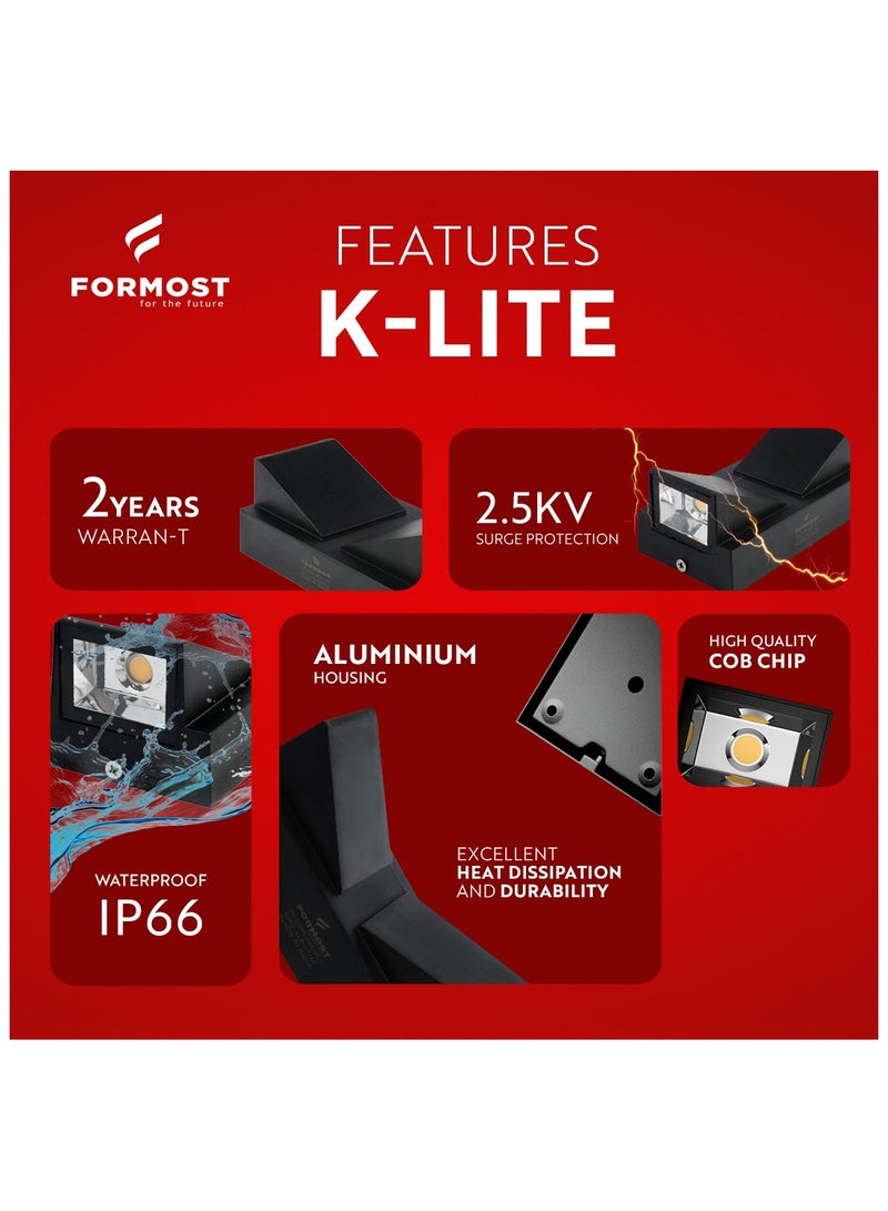 FORMOST K Shape LED Wall Light Outdoor 6W | Waterproof 2 Way Up and Down Light for Outdoor Bedroom Living Room - Image 3