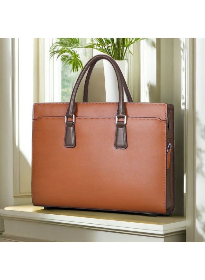 Generic - Men's High-end Genuine Leather Bag First Layer Cowhide Men's Bag Handbag Business Briefcase Horizontal Large Capacity Computer Bag-Color:1108 -- 3 ]]] - Image 1