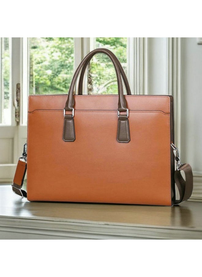 Generic - Men's High-end Genuine Leather Bag First Layer Cowhide Men's Bag Handbag Business Briefcase Horizontal Large Capacity Computer Bag-Color:1108 -- 3 ]]] - Image 1