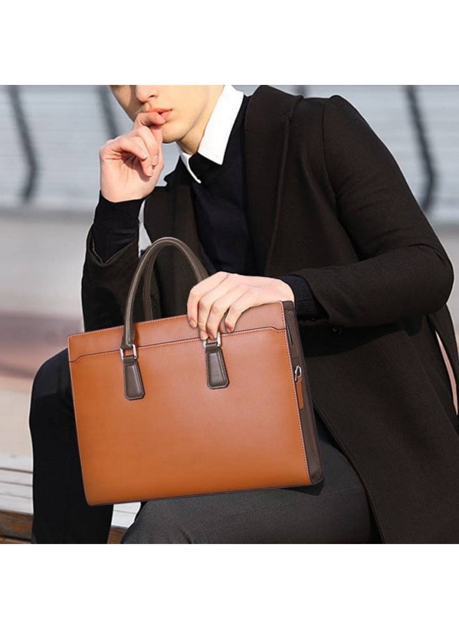 Generic - Men's High-end Genuine Leather Bag First Layer Cowhide Men's Bag Handbag Business Briefcase Horizontal Large Capacity Computer Bag-Color:1108 -- 3 ]]] - Image 1