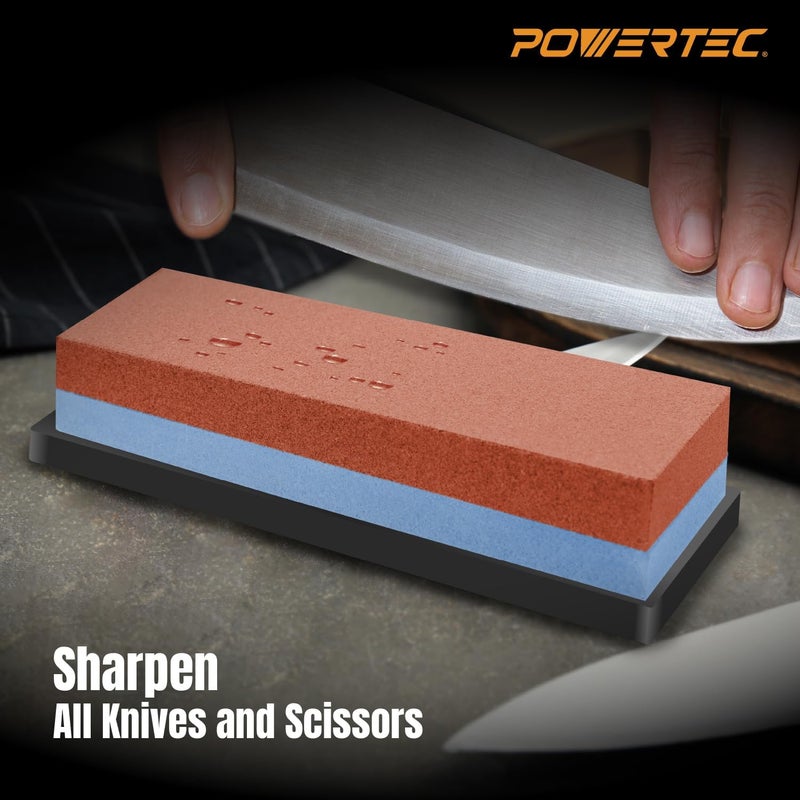 POWERTEC Whetstone Knife Sharpening Stone – Dual Grit 400/1000 Water Stone with Non-Slip Rubber Base for Sharpening Kitchen Knives, Razors, Chisels, Scissors, Axe, Hatchet (71915) - Image 5