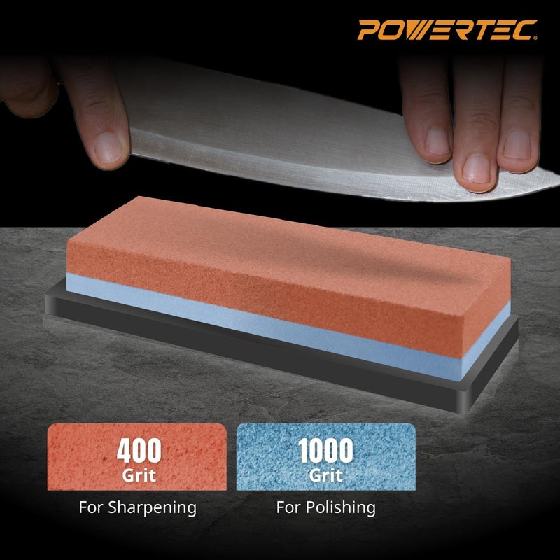 POWERTEC Whetstone Knife Sharpening Stone – Dual Grit 400/1000 Water Stone with Non-Slip Rubber Base for Sharpening Kitchen Knives, Razors, Chisels, Scissors, Axe, Hatchet (71915) - Image 2