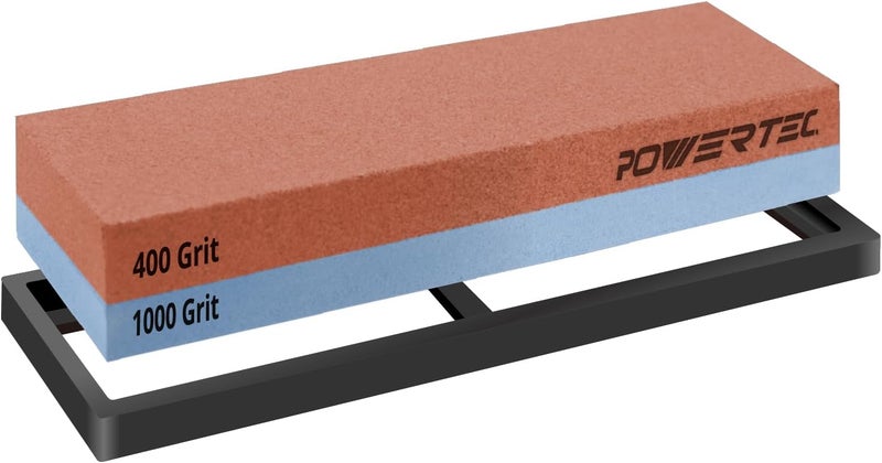 POWERTEC Whetstone Knife Sharpening Stone – Dual Grit 400/1000 Water Stone with Non-Slip Rubber Base for Sharpening Kitchen Knives, Razors, Chisels, Scissors, Axe, Hatchet (71915) - Image 1