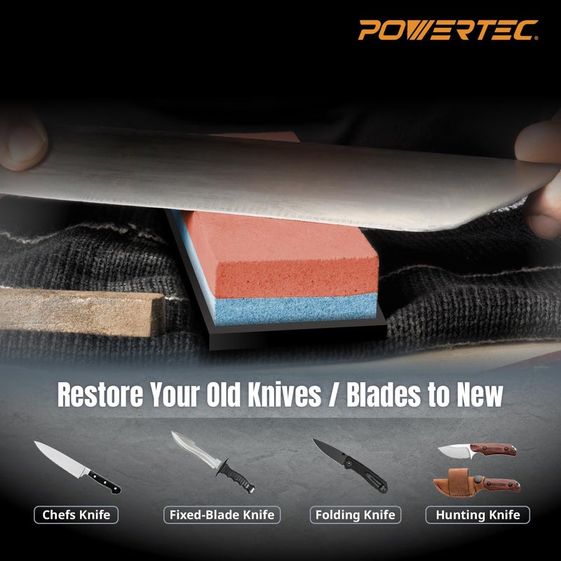 POWERTEC Whetstone Knife Sharpening Stone – Dual Grit 400/1000 Water Stone with Non-Slip Rubber Base for Sharpening Kitchen Knives, Razors, Chisels, Scissors, Axe, Hatchet (71915) - Image 3